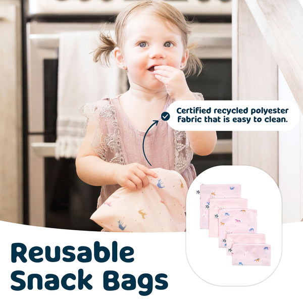 Tiny Twinkle - Mess-Proof Snack Bag 5 Pack - Unicorn-Panda Kids and Baby