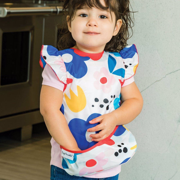 Tiny Twinkle - Mess-proof Apron Bib - Modern Floral with Ruffle-Panda Kids and Baby