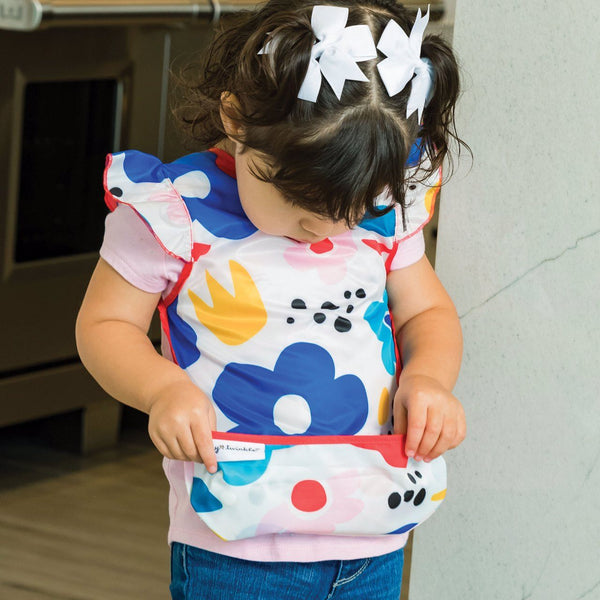 Tiny Twinkle - Mess-proof Apron Bib - Modern Floral with Ruffle-Panda Kids and Baby