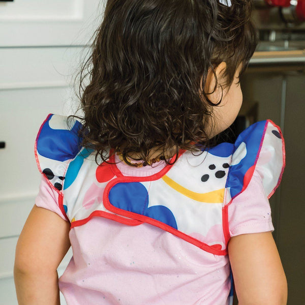 Tiny Twinkle - Mess-proof Apron Bib - Modern Floral with Ruffle-Panda Kids and Baby