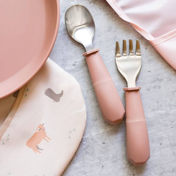 Tiny Twinkle - Stainless Steel Fork and Spoon Set - Ice Blue-Panda Kids and Baby