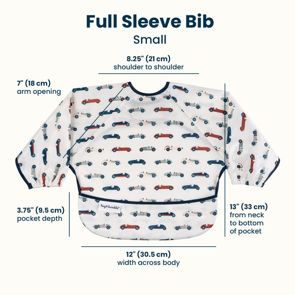 Tiny Twinkle - Mess-Proof Full Sleeve Bib - Vintage Cars - Small for 6-24 Months