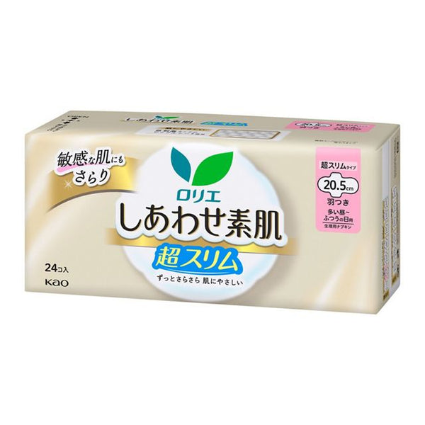 KAO Lauríer - Sanitary Napkins - Happy Bare Skin -Slim for Normal Day with Wings 20.5cm - 24pcs