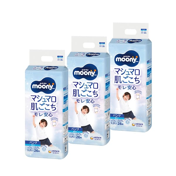Unicharm Moony Man - Marshmallow Soft Leak Protection Nappy Pants for 13-28 kg - Size XXL - 26pcs - For Boy