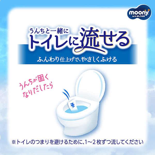 Unicharm Moony - Toilet Flushable Baby Wipes 54 sheets x 8 Bags