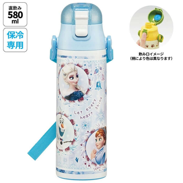 Skater - One Push Stainless Still Direct Drink Bottle with Mini Strap 580ml - Frozen Let Every Heart Shine-Panda Kids and Baby