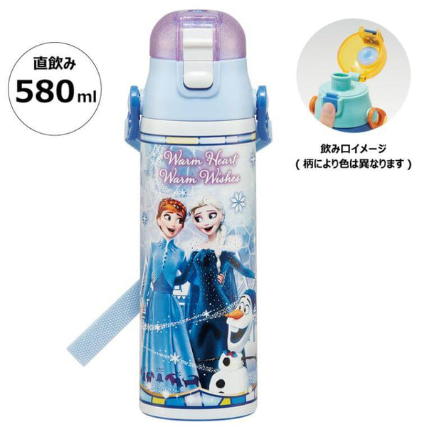 Skater - One Push Stainless Still Direct Drink Bottle with Mini Strap 580ml - Frozen Warm Heart Warm Wishes-Panda Kids and Baby