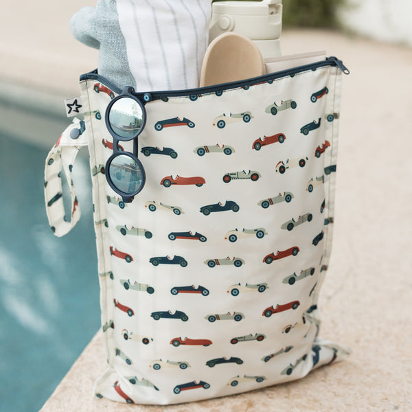 Tiny Twinkle - Waterproof Wet Dry Bags 2 Pack - Vintage Cars & Varsity Flags