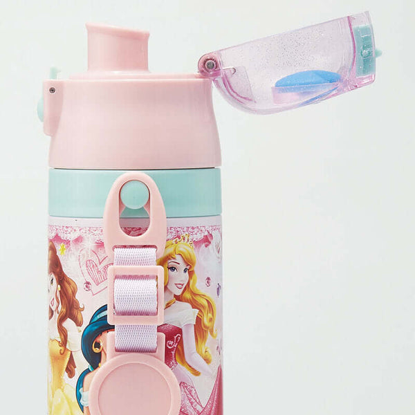Skater - One Push Stainless Still Direct Drink Bottle with Mini Strap 470ml - Disney Princesses Believe in Friendship-Panda Kids and Baby