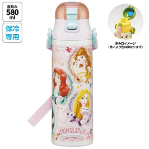 Skater - One Push Stainless Still Direct Drink Bottle with Mini Strap 580ml - Disney Princess-Panda Kids and Baby