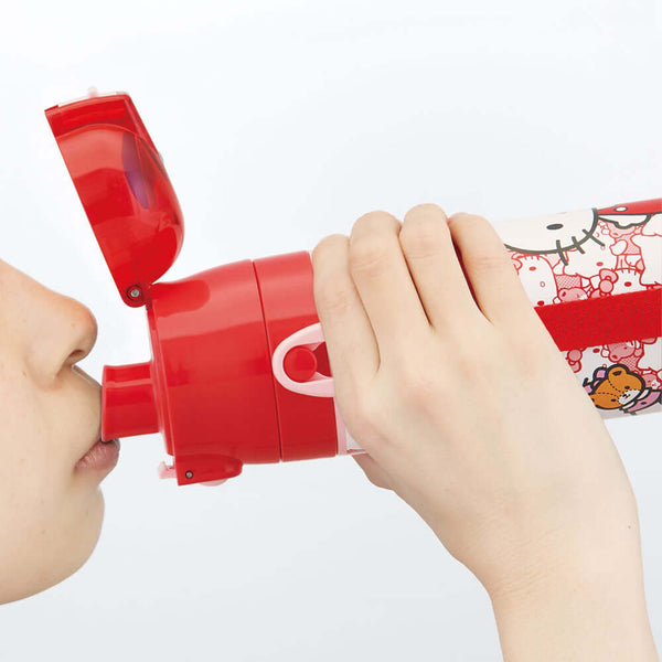Skater - One Push Stainless Still Direct Drink Bottle with Mini Strap 470ml - Hello Kitty-Panda Kids and Baby