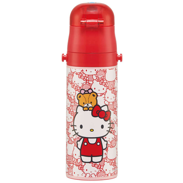 Skater - One Push Stainless Still Direct Drink Bottle with Mini Strap 470ml - Hello Kitty-Panda Kids and Baby