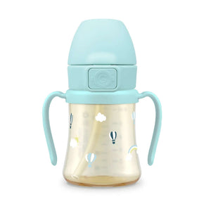 Grosmimi - PPSU Straw Cup With Steel Free One Touch Cap 200ml - Creamy Blue-Panda Kids and Baby