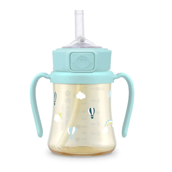 Grosmimi - PPSU Straw Cup With Steel Free One Touch Cap 200ml - Creamy Blue-Panda Kids and Baby