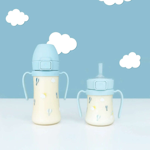 Grosmimi - PPSU Straw Cup With Steel Free One Touch Cap 200ml - Creamy Blue-Panda Kids and Baby