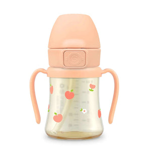 Grosmimi - PPSU Straw Cup With Steel Free One Touch Cap 200ml - Rose Coral-Panda Kids and Baby