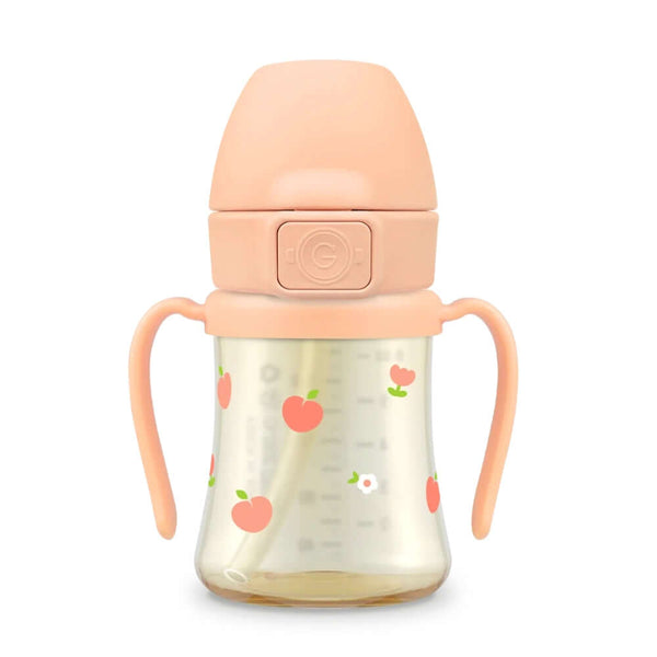 Grosmimi - PPSU Straw Cup With Steel Free One Touch Cap 200ml - Rose Coral-Panda Kids and Baby