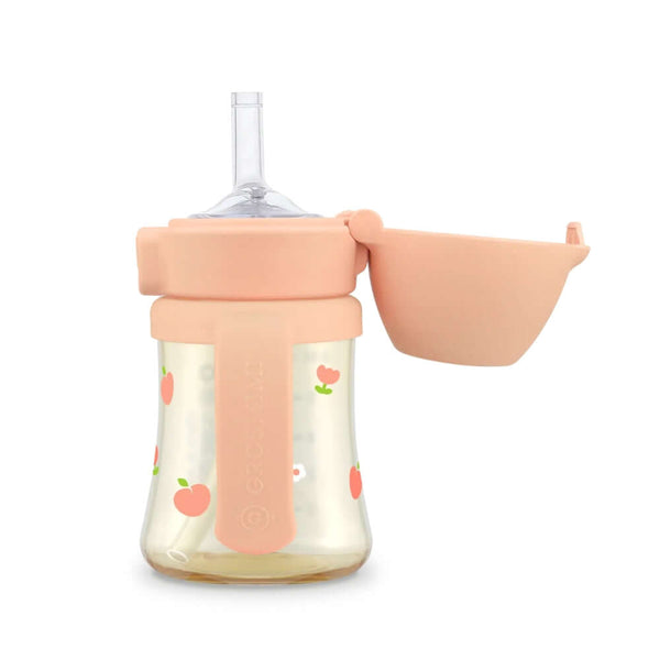 Grosmimi - PPSU Straw Cup With Steel Free One Touch Cap 200ml - Rose Coral-Panda Kids and Baby