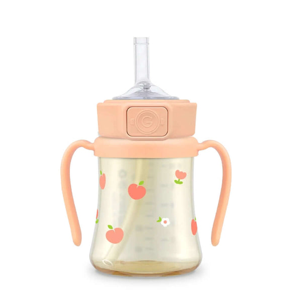 Grosmimi - PPSU Straw Cup With Steel Free One Touch Cap 200ml - Rose Coral-Panda Kids and Baby