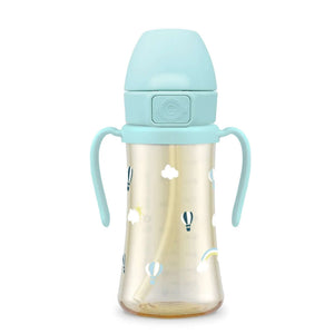 Grosmimi - PPSU Straw Cup With Steel Free One Touch Cap 300ml - Creamy Blue-Panda Kids and Baby