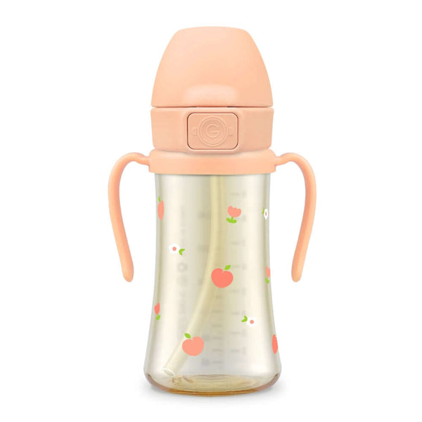 Grosmimi - PPSU Straw Cup With Steel Free One Touch Cap 300ml - Rose Coral-Panda Kids and Baby