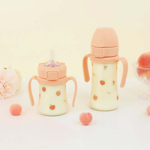 Grosmimi - PPSU Straw Cup With Steel Free One Touch Cap 300ml - Rose Coral-Panda Kids and Baby