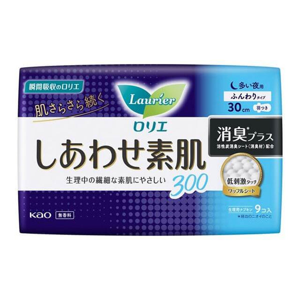 KAO Laurier - Happy Skin Deodorizing Plus Heavy Night Use Sanitary Pads 30cm Feathers 9 Pieces-Panda Kids and Baby