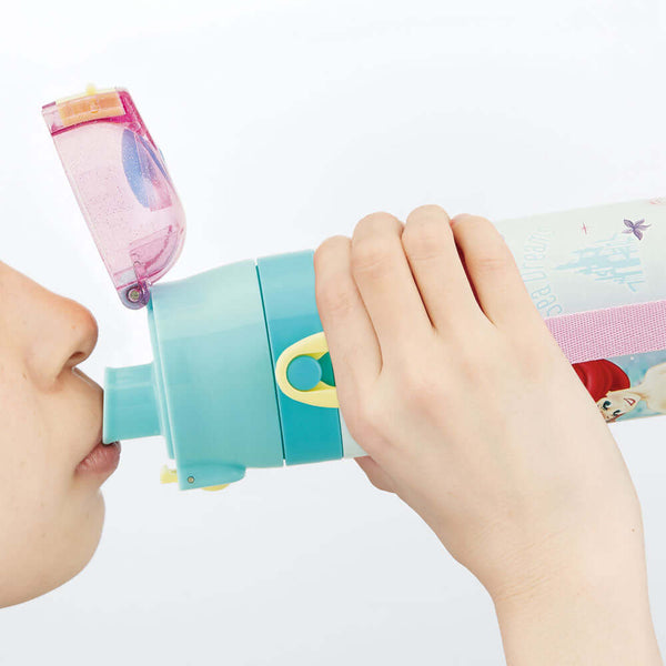 Skater - One Push Stainless Still Direct Drink Bottle with Mini Strap 470ml - The Little Mermaid Ariel-Panda Kids and Baby