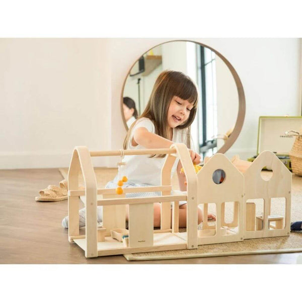 PlanToys - Slide and Go Dollhouse-Panda Kids and Baby
