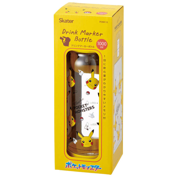 Skater - Drink Marker Bottle with Carry Handle 1 Litre - Transparent Pocket Monster Pikachu Face-Panda Kids and Baby
