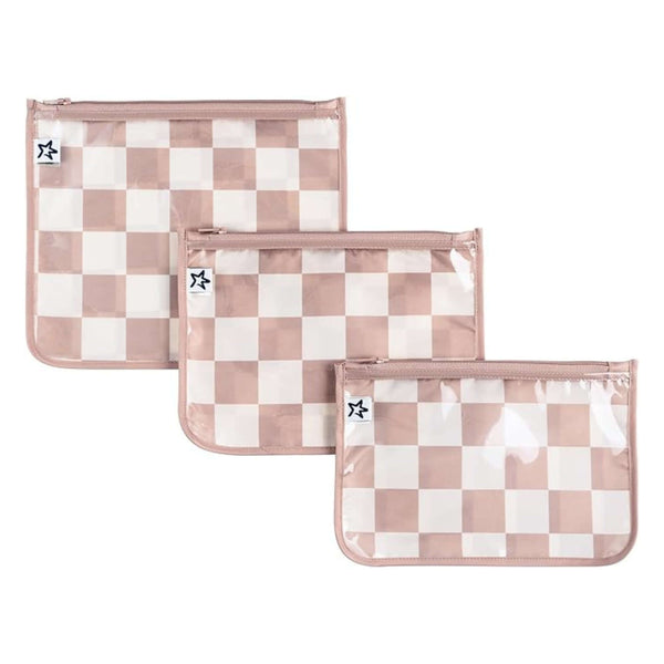 Tiny Twinkle - Clear Travel Bags - 3 Pack Set - Beige Checkers-Panda Kids and Baby