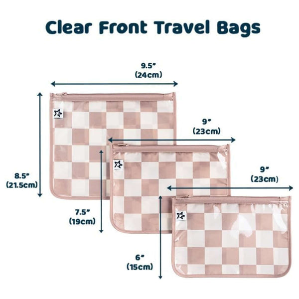 Tiny Twinkle - Clear Travel Bags - 3 Pack Set - Beige Checkers-Panda Kids and Baby