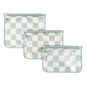 Tiny Twinkle - Clear Travel Bags - 3 Pack Sets - Sage Checkers-Panda Kids and Baby