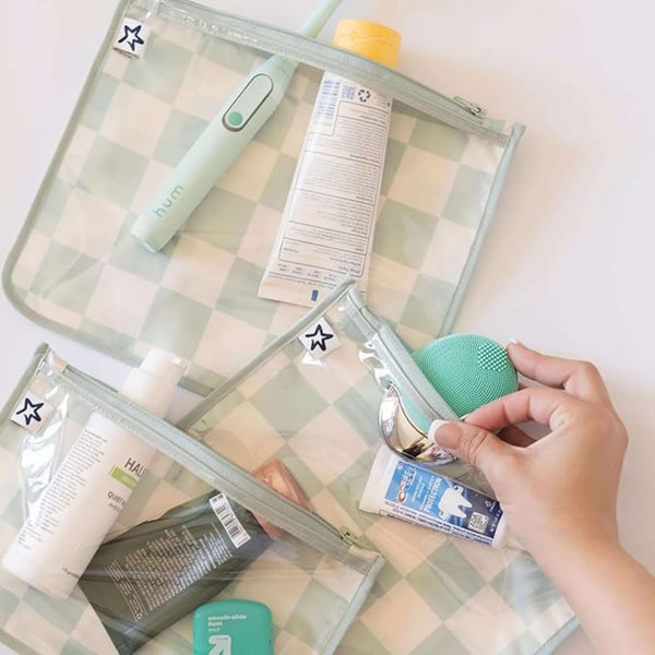 Tiny Twinkle - Clear Travel Bags - 3 Pack Sets - Sage Checkers-Panda Kids and Baby