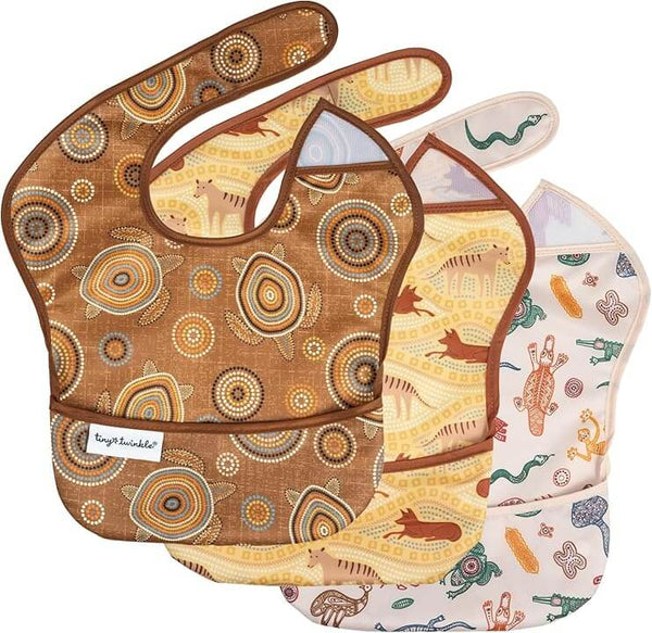 Tiny Twinkle - Mess-Proof Easy Bib Pack of 3 - Aboriginal Prints-Panda Kids and Baby