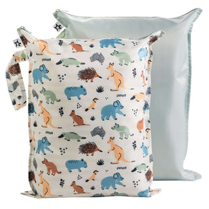 Tiny Twinkle - Mess-Proof Wet Bag 2 PK - Aussie Animals Sage-Panda Kids and Baby