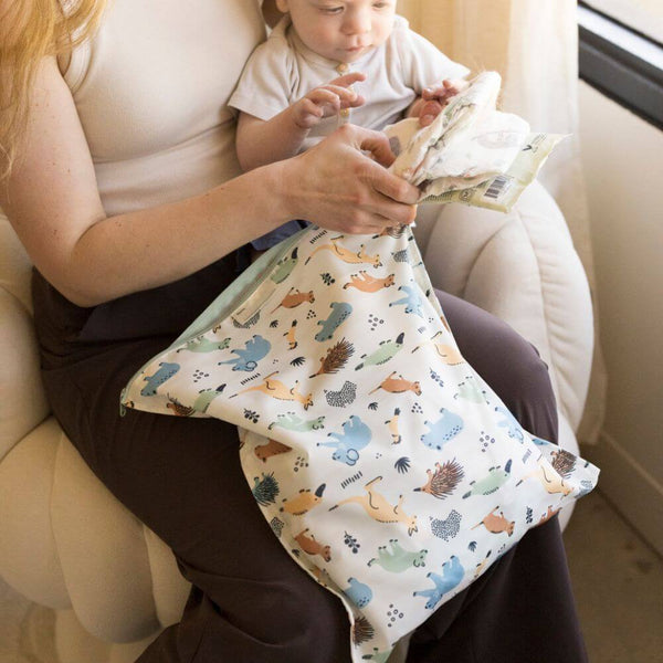 Tiny Twinkle - Mess-Proof Wet Bag 2 PK - Aussie Animals Sage-Panda Kids and Baby