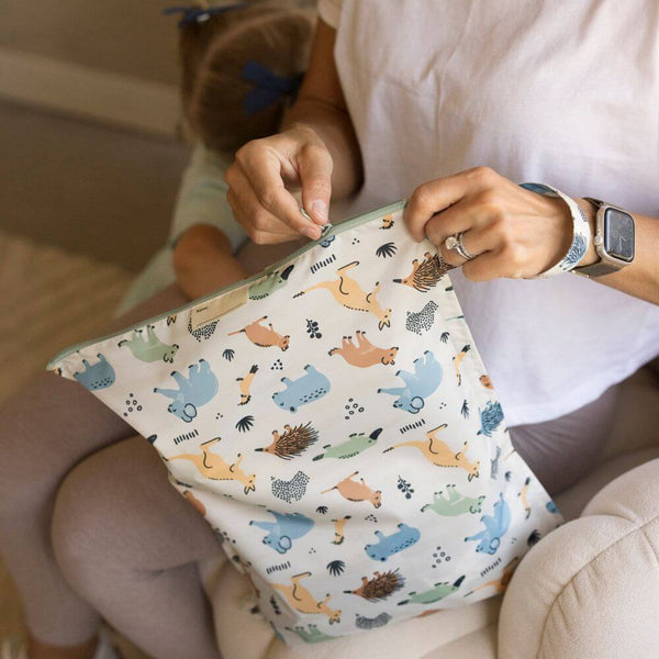 Tiny Twinkle - Mess-Proof Wet Bag 2 PK - Aussie Animals Sage-Panda Kids and Baby