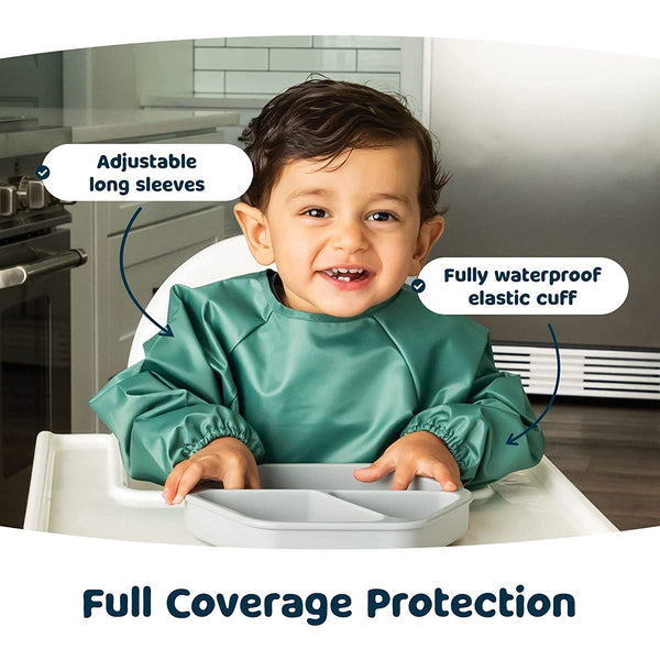 Tiny Twinkle - Mess-proof Full Long Sleeve Bib 2 Pack - Slate, Olive-Panda Kids and Baby