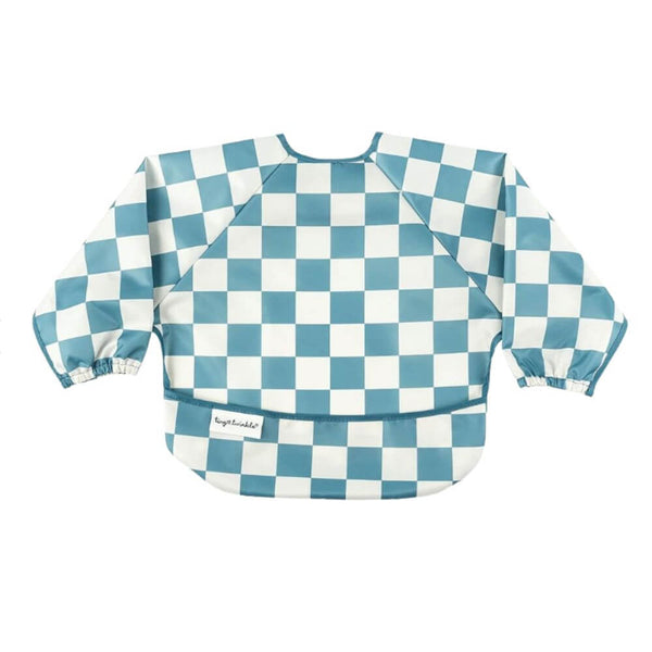 Tiny Twinkle - Mess-proof Long Sleeved Bib - Blue Checker-Panda Kids and Baby
