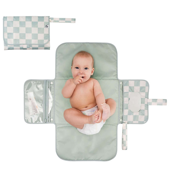 Tiny Twinkle - Portable Nappy Changing Pad - Sage Checkers-Panda Kids and Baby