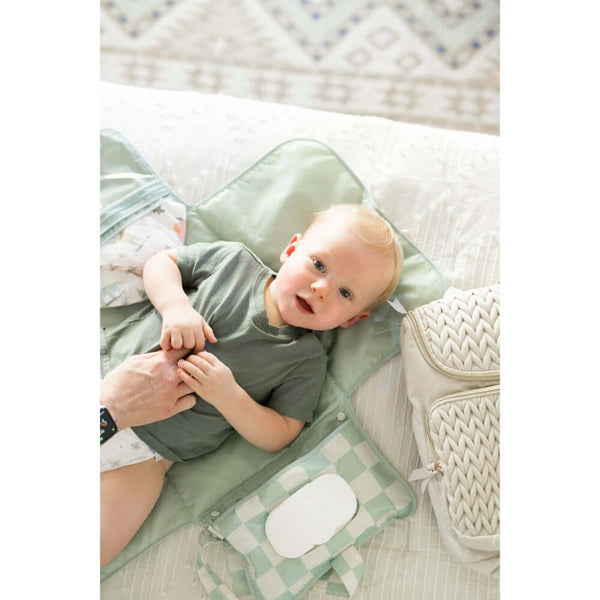Tiny Twinkle - Portable Nappy Changing Pad - Sage Checkers-Panda Kids and Baby