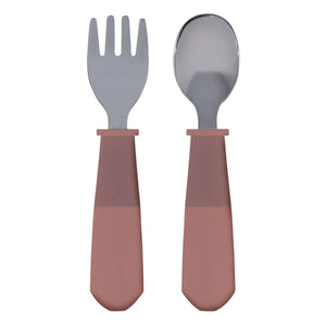 Tiny Twinkle - Stainless Steel Fork and Spoon Set - Taupe-Panda Kids and Baby