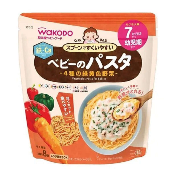 Wakodo - Baby Pasta 4 Kinds Of Green & Yellow Vegetables Pasta 115g for age 7M+-Panda Kids and Baby