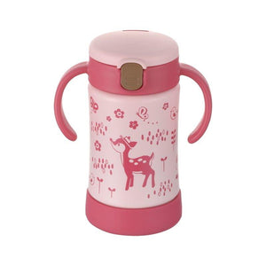 Richell - T.L.I Stainless Straw Bottle Mug New Version -300ml - Pink Deer-Panda Kids and Baby