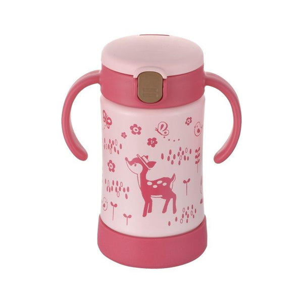 Richell - T.L.I Stainless Straw Bottle Mug New Version -300ml - Pink Deer-Panda Kids and Baby