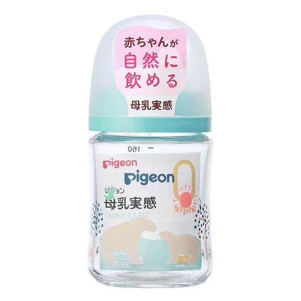 Pigeon - Breast Milk Feeling Heat-Resistant Glass Bottle - 160ml - Bear