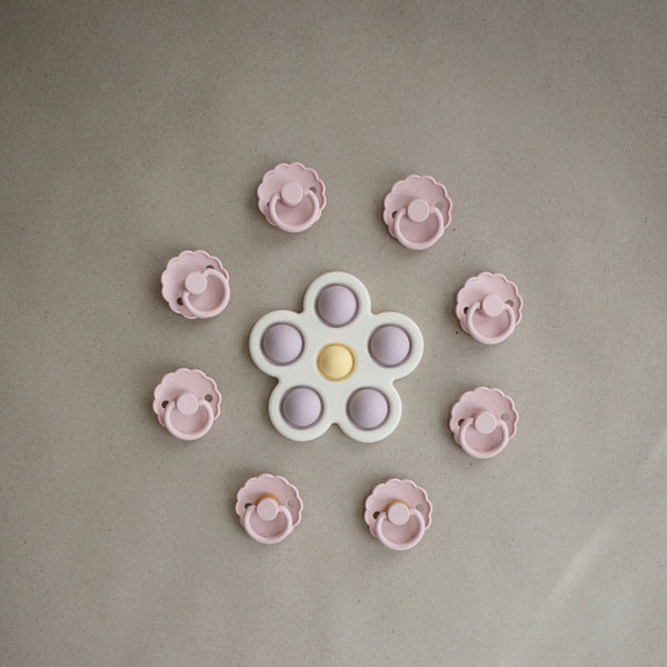 Mushie - Flower Press Teething Toy - Soft Lilac/Pale Daffodil/Ivory