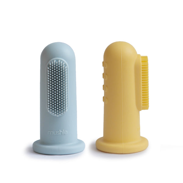 Mushie - Silicone Finger Toothbrush - Power Blue/Daffodil