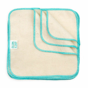 Bumkins - Reusable Baby Flannel Wipes - Natural/Aqua Trim - 12pc Baby Cleaning Bumkins 